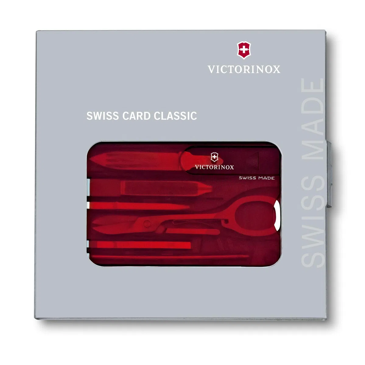 Victorinox Swiss Card, Carte multifonction, Taille de La Carte de Crédit, 10 Fonctions, Stylo, Ciseaux, Rouge Transparent