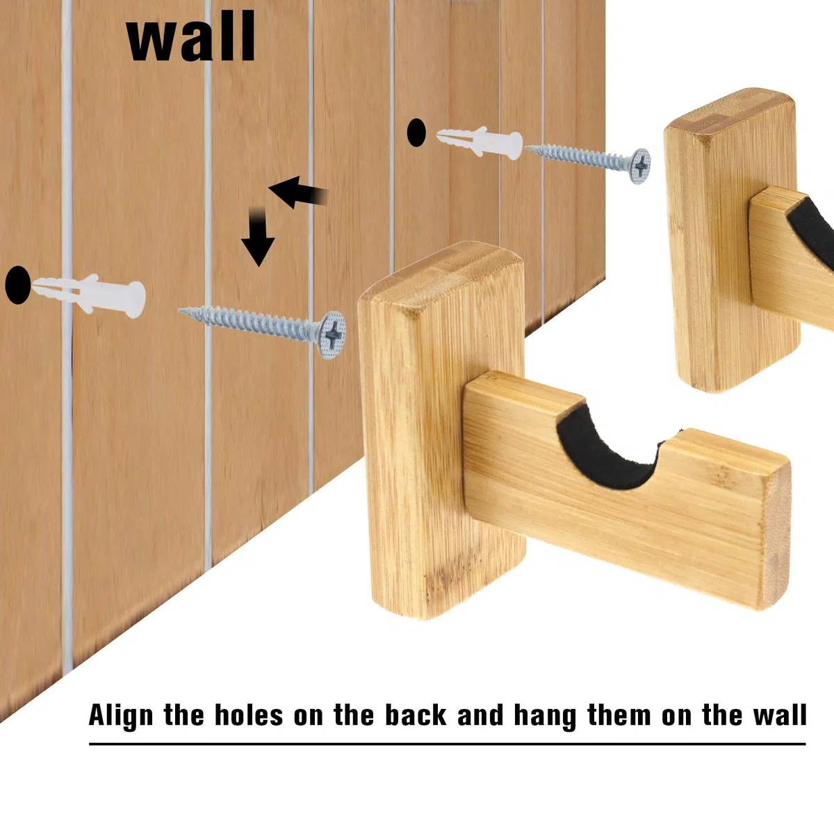 Lot de 2 supports muraux pour batte de baseball avec vis dissimulées - Support mural horizontal - Marron