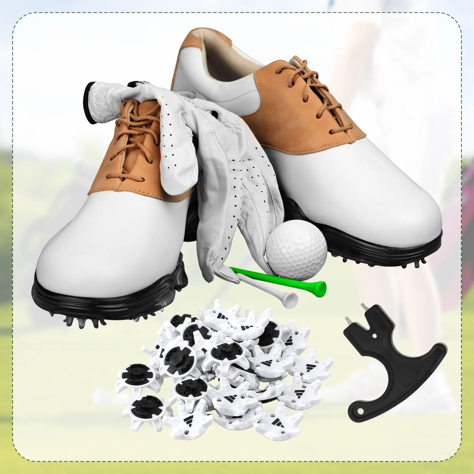 NQEUEPN 31pcs Pointes de Golf, Pointes Chaussures Golf avec Clé à Crampons Installation Facile Remplacements de Broches de Pointes de Golf pour Chaussures de Golf Joueur de Golf Amateur(Blanc Noir)
