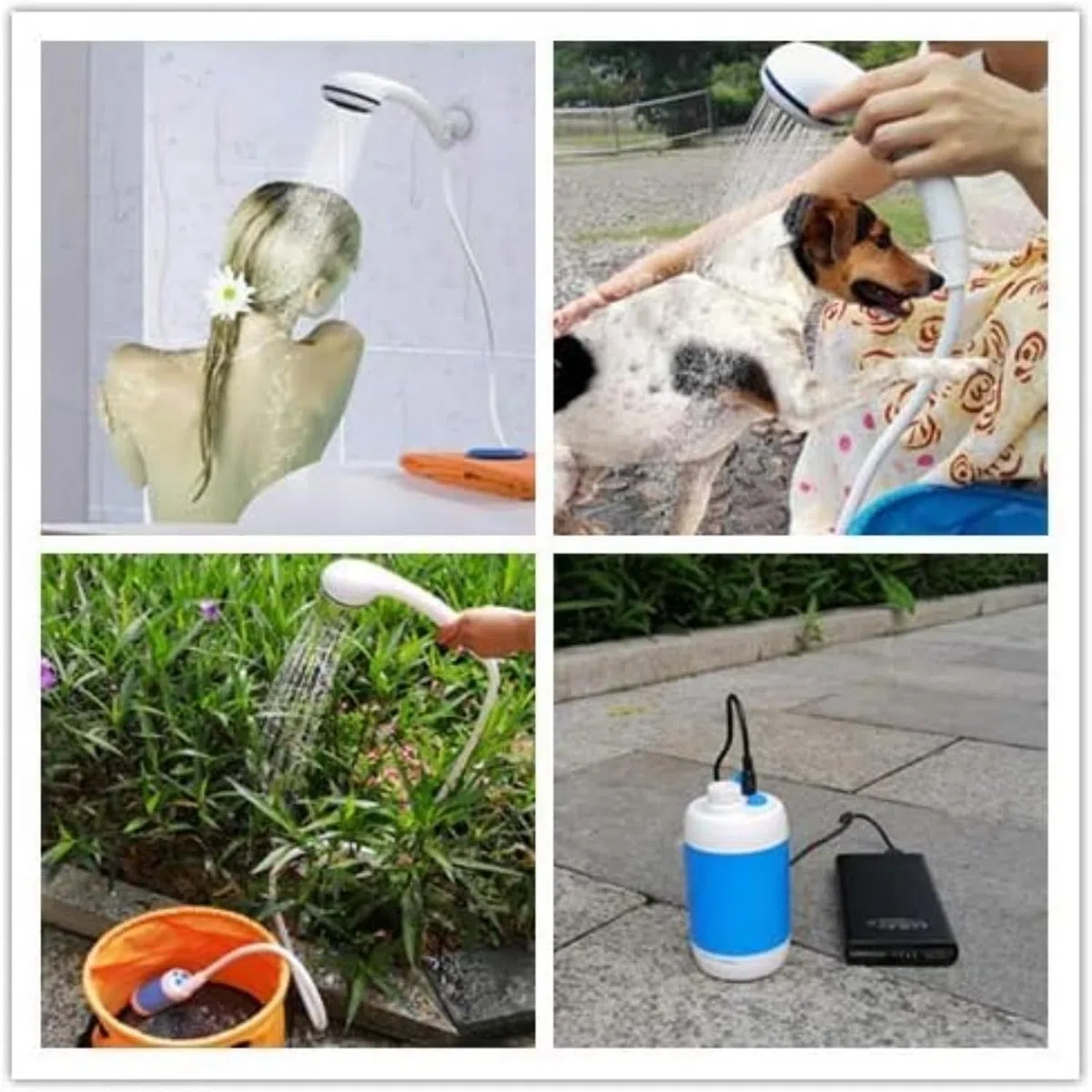 Kit Douche de Camping, Douche Portable Douche de Camping Pompe de Douche Électrique Rechargeable avec Tête de Douche Vanne D'arrêt et Batterie 5000mAH intégrée pour Extérieure,Camping,Randonnée
