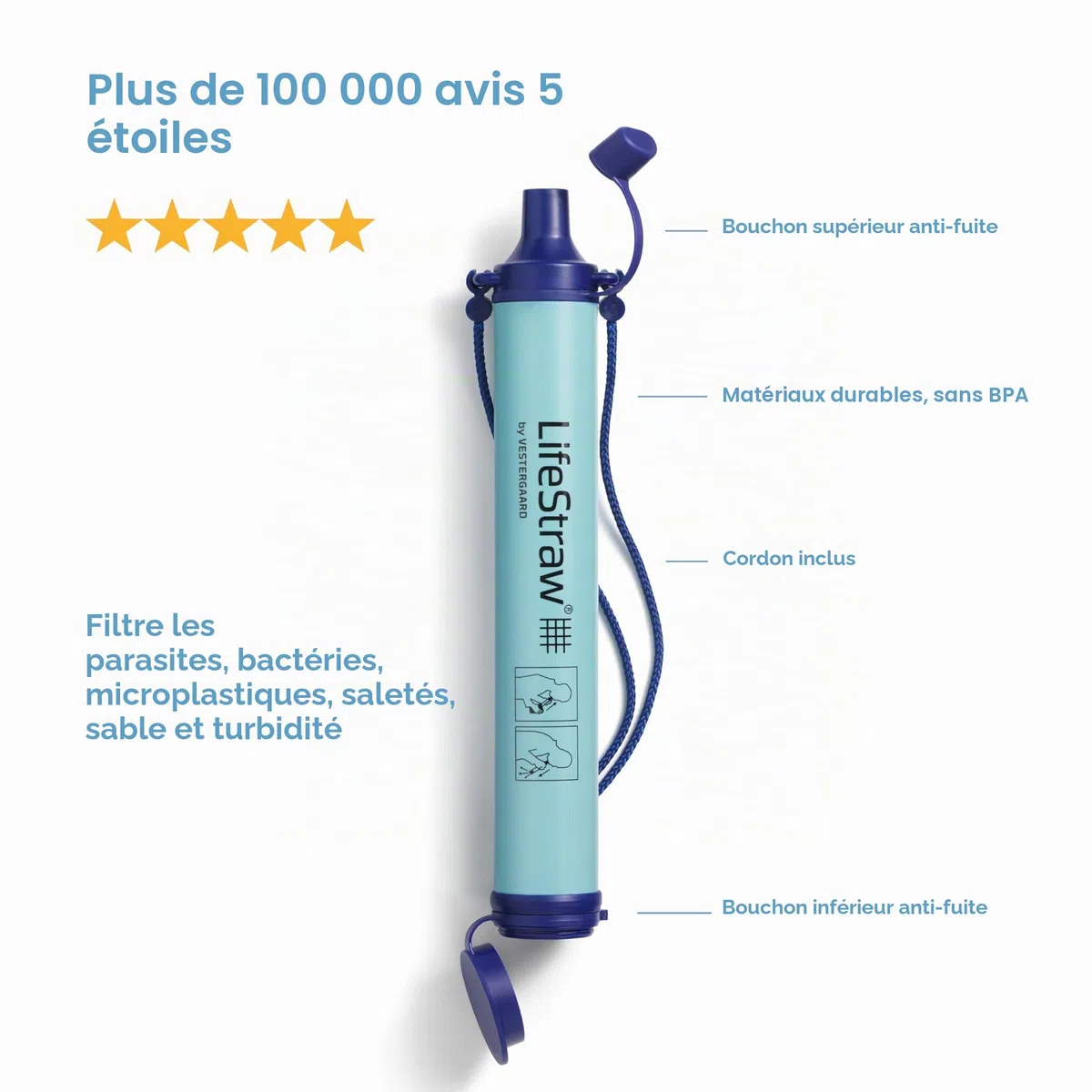 LifeStraw Filtre à eau personnel pour la randonnée, le camping, les voyages et la préparation aux situations d'urgence
