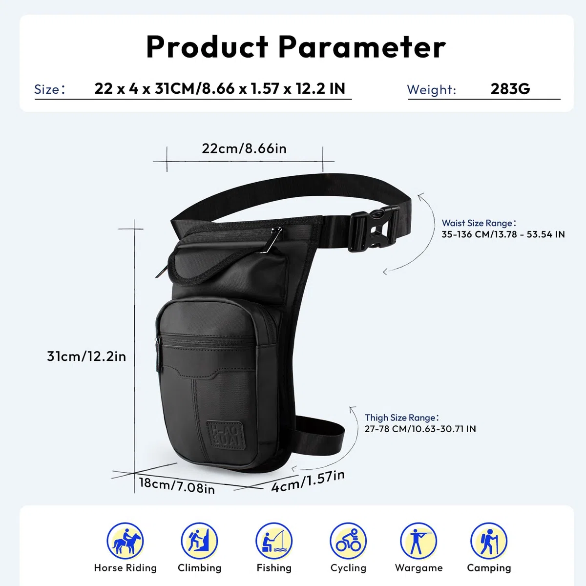 Sac pour Les Jambes Moto Sacoche de Cuisse Pêche Sac de Jambe Tactique, pour Hommes et Femmes, Conçu pour la randonnée, l'alpinisme, la Moto, la pêche,Multi-Poches