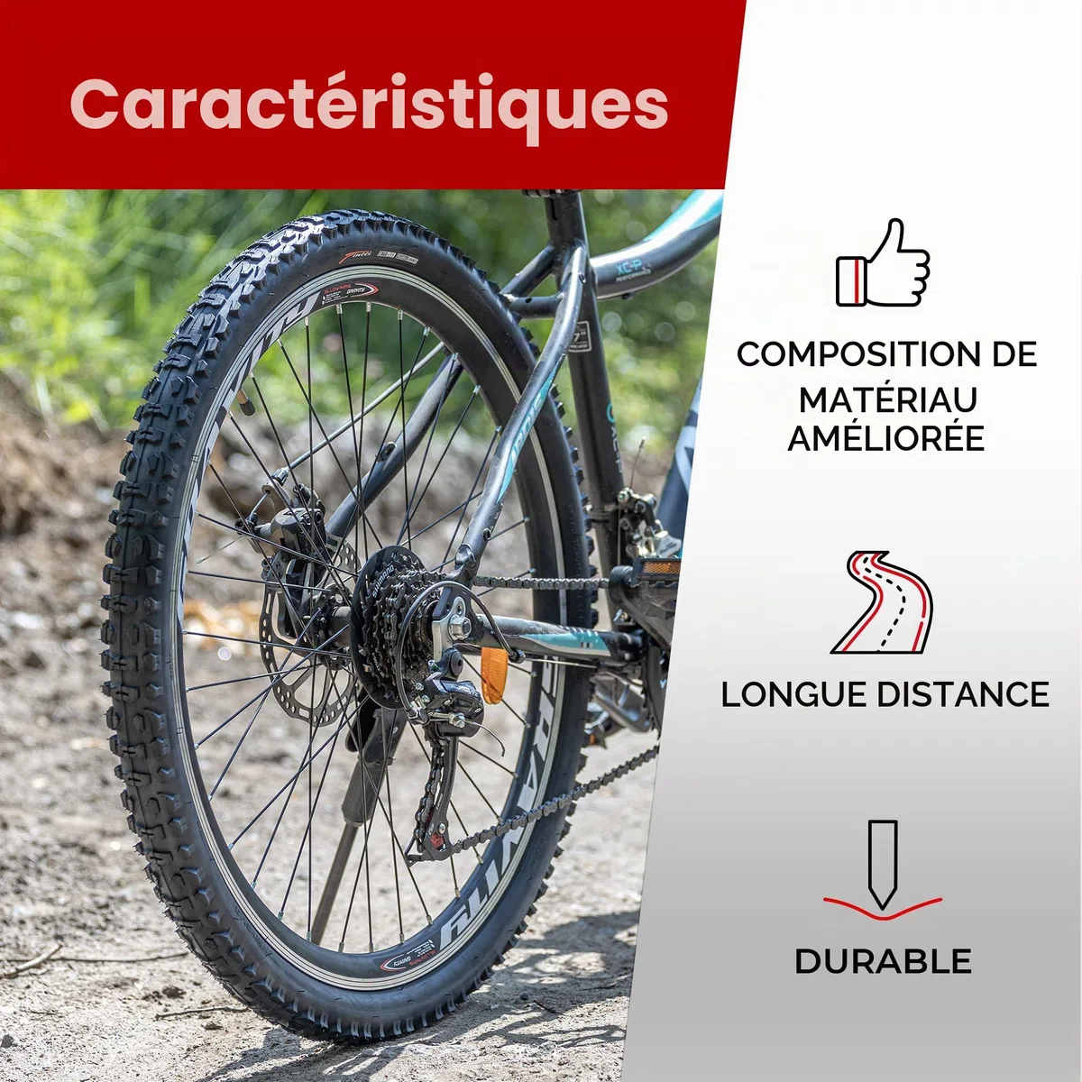 Fincci Set Pneu VTT 26 x 1.95 Pouces 50-559 ETRTO 60 TPI - Haute Performance et Souplesse - Inclus 1 Chambre à Air Valve Schrader - Idéal pour VTT de Loisir et Chemins Mixtes