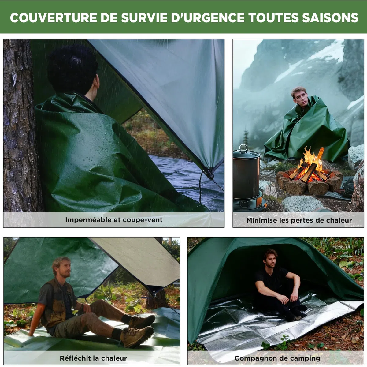 E EASTSTORM Couverture de Survie Reutilisable Lourde, 150 * 210cm Survival Blanket Exterieur, Imperméable et Coupe-Vent, Convient pour Les Urgences en Plein Air, Le Camping et Les Tente