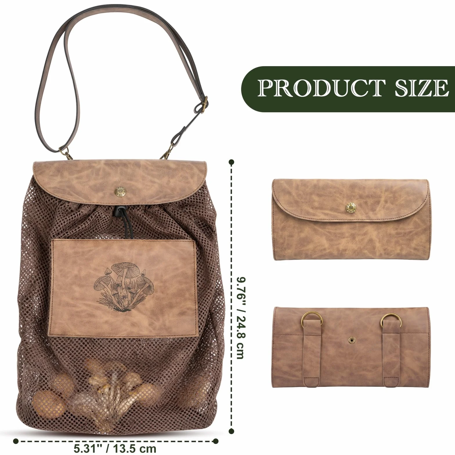 DRACHENADER Sac Champignon avec Filet Respirant – Panier Champignon Pliable, Sac de cueillette pour Champignons Frais avec bandoulière réglable