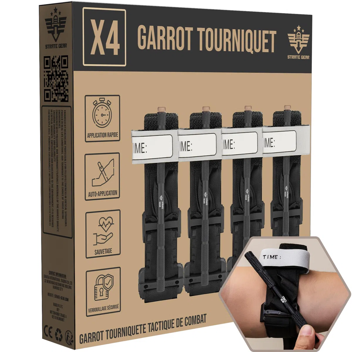 Pack 4 garrot tourniquets Tige Aluminium Tactique Militaire Infirmier Pansement Hémostatique Survie Camping Outdoor Randonnée Urgence garot