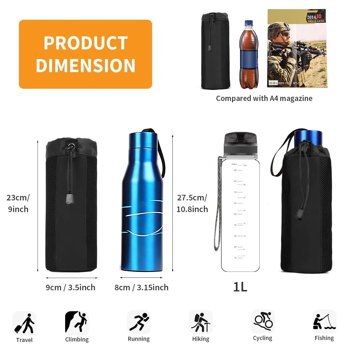 HUNTVP Sac de Bouteille d'eau Pochette Militaire Tactique Molle de Porte-Bouteille Réglable pour Camping Randonnée Escalade Cyclisme