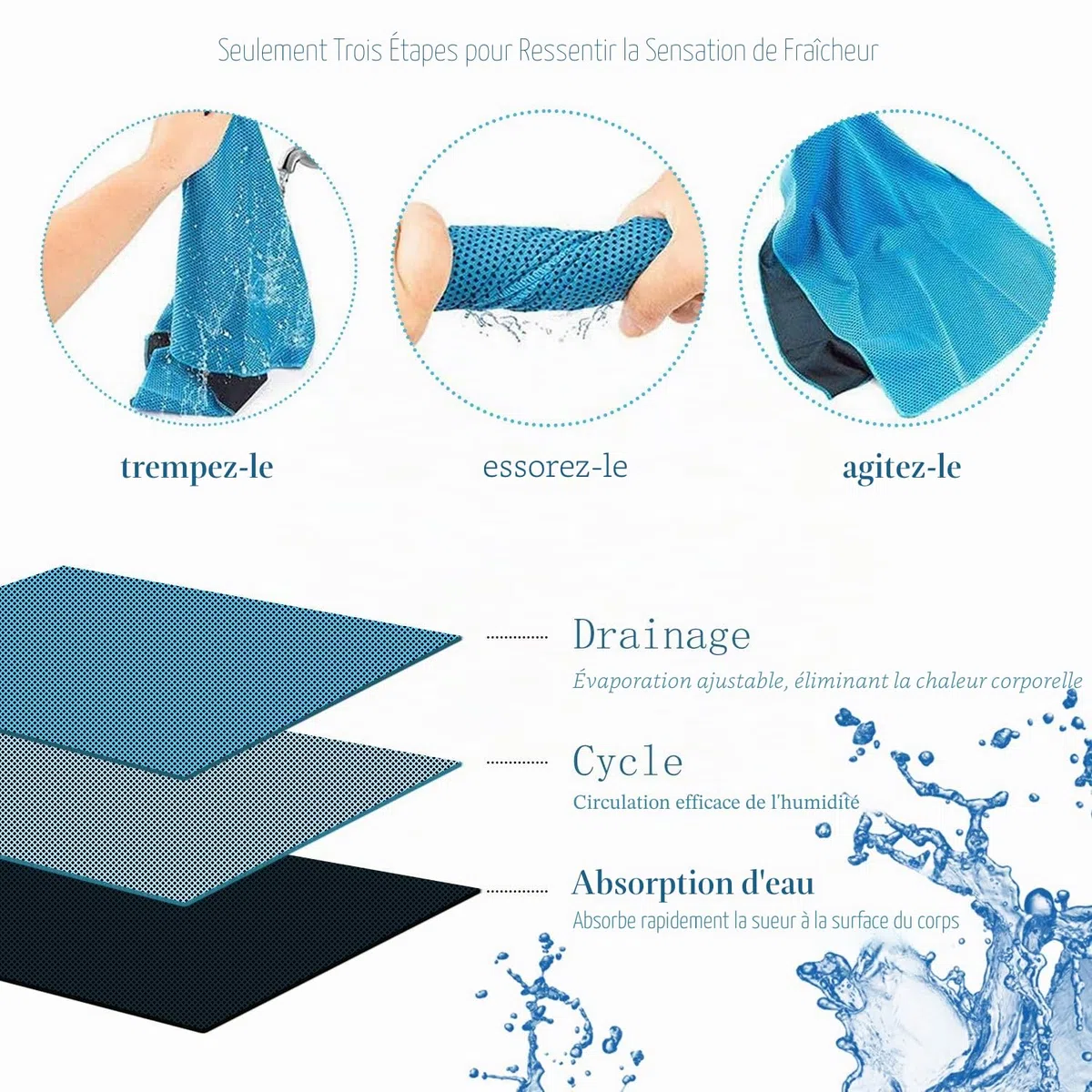 Yisscen 10 PCS Serviette rafraîchissante, Serviette rafraîchissante en Microfibre, Serviette de Refroidissement, Serviette de Sport, pour Le Yoga, Le Golf, la Plage, l'entraînement, Les Voyages