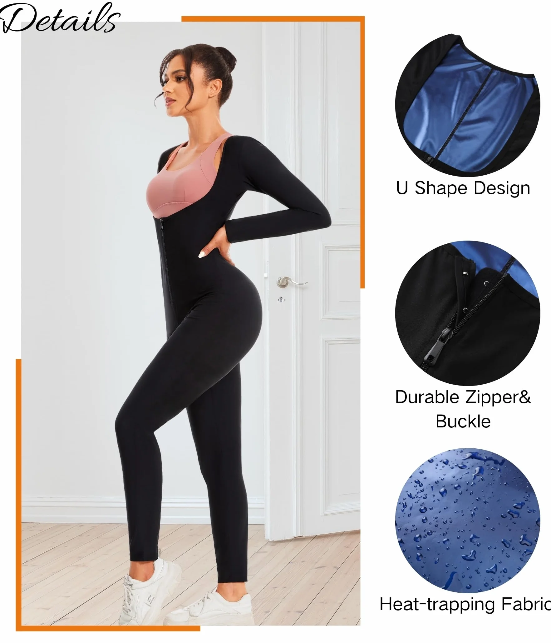 Combinaison Intégrale 3 in1 Manche Longue Sauna Suit Shapewear Vêtements de Sudation Femme Shapewear Costume D'entraînement