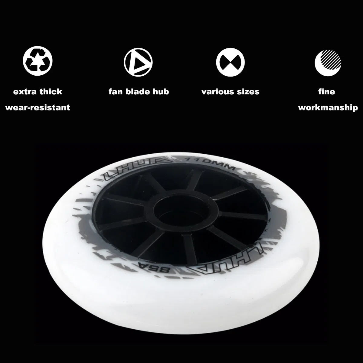 6 Pack Inline Skate Wheels, 90mm / 100mm / 110mm Roller Blade Skating Wheels, 85A Roller Skate Wheels pour Roller Blade Wheel Remplacement,Blanc,100mm