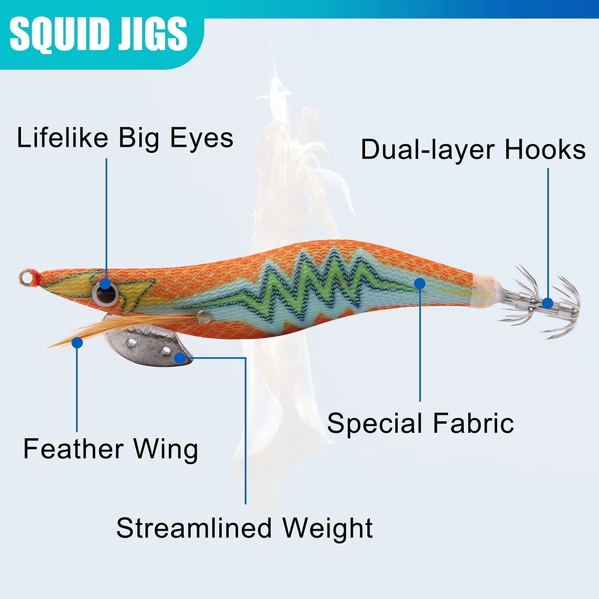 Lot de 5/10 Leurre Calamar de Pêche Turlutte Leurres Lumineux pour Pêche en Eau Salée Squid Jigs Leurre Peche Mer