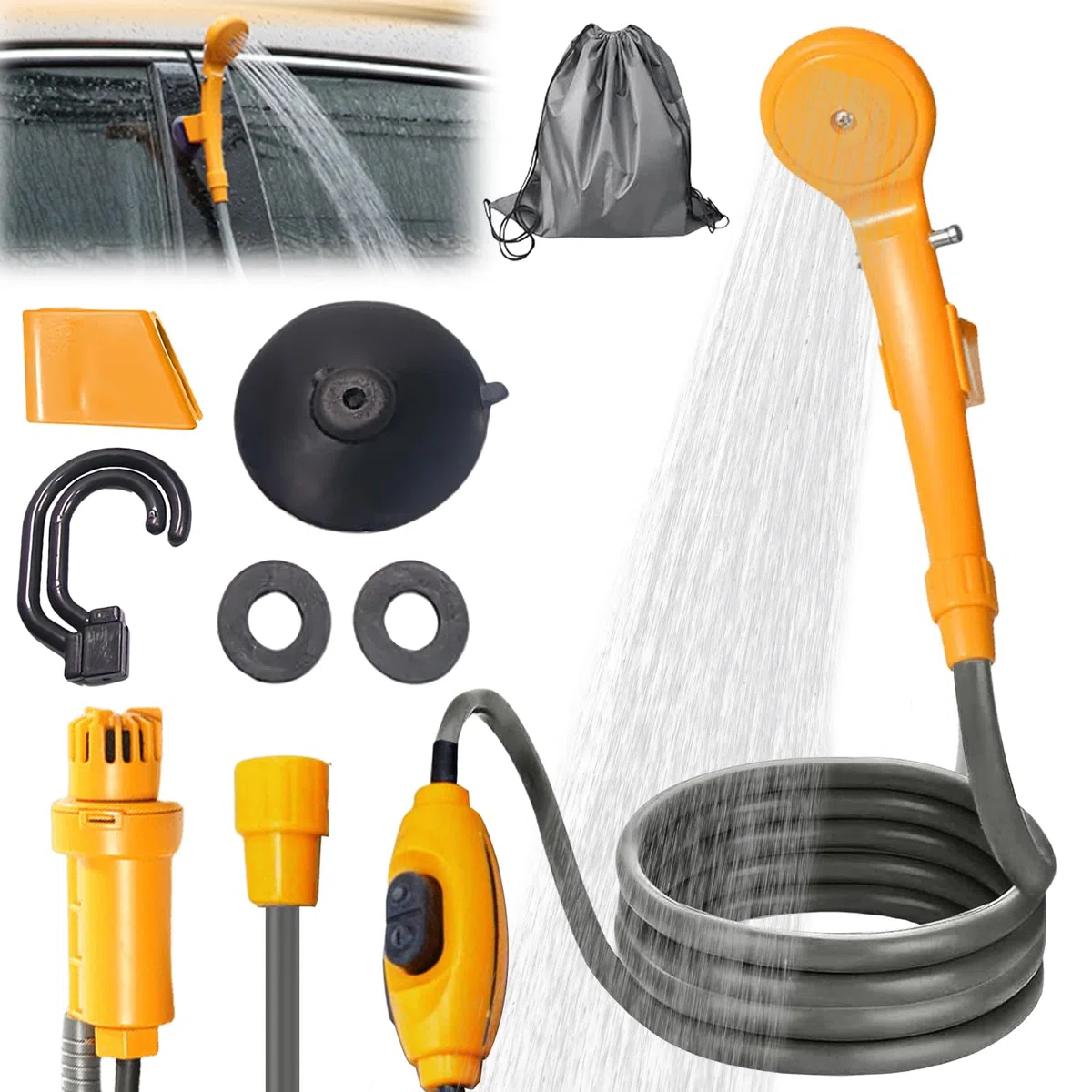 PORFOYO Douche De Camping 12V Douche Portable, Douche Camping avec Pompe Camping Douche Extérieure Kit De Douche Mobile avec Pommeau De Douche Et Tuyau, pour Randonnée, Camping, Nettoyage des Animaux