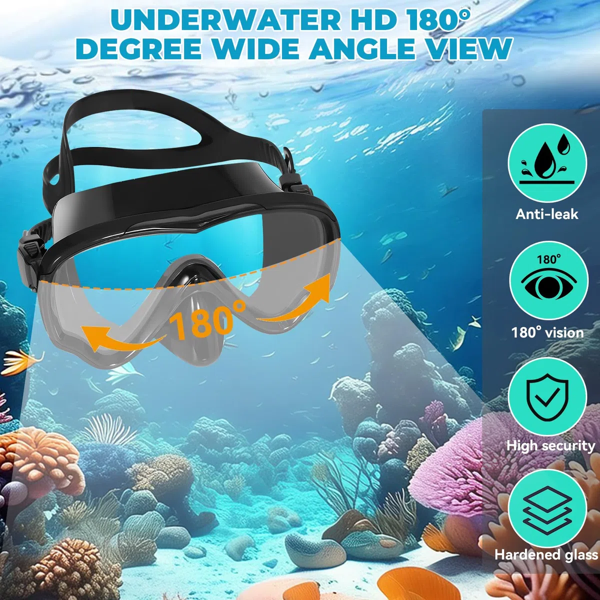 Masque de Plongée pour Adulte, Masque de Plongee avec Tuba, Lunettes de Plongée Panoramiques Anti-buée Anti-Fuite, Masque de Plongée pour la Plongée en Apnée, la Plongée en Apnée, la Natation