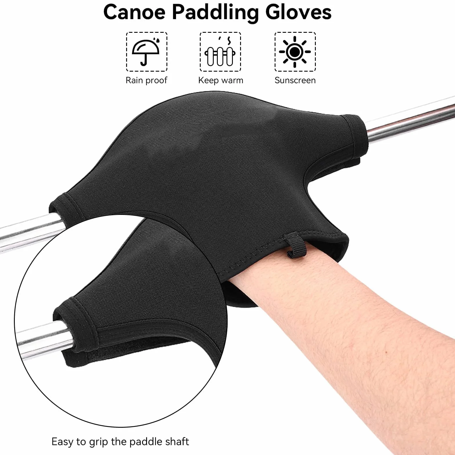 HERCHR 1 Paire Gants de Pagaie de Kayak, Mitaines Antidérapantes pour Pagaies de Kayak Gants de Canoë Imperméables Néoprène Gants de Poignées de Pagaie de Kayak pour Le Rafting en Canoë (Noir)