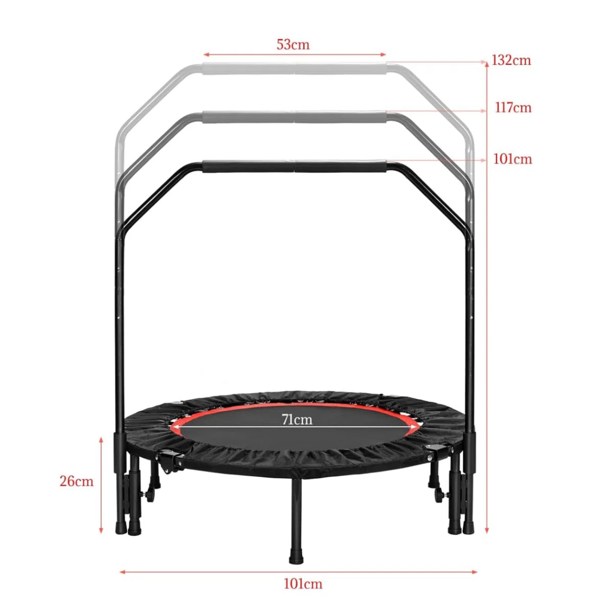 LIFERUN Trampoline de Fitness intérieur Ø 101 cm, capacité de Charge 150 kg, Rebond d'entraînement, avec 3 Niveaux de poignée réglables, Mini Trampoline pour Adultes