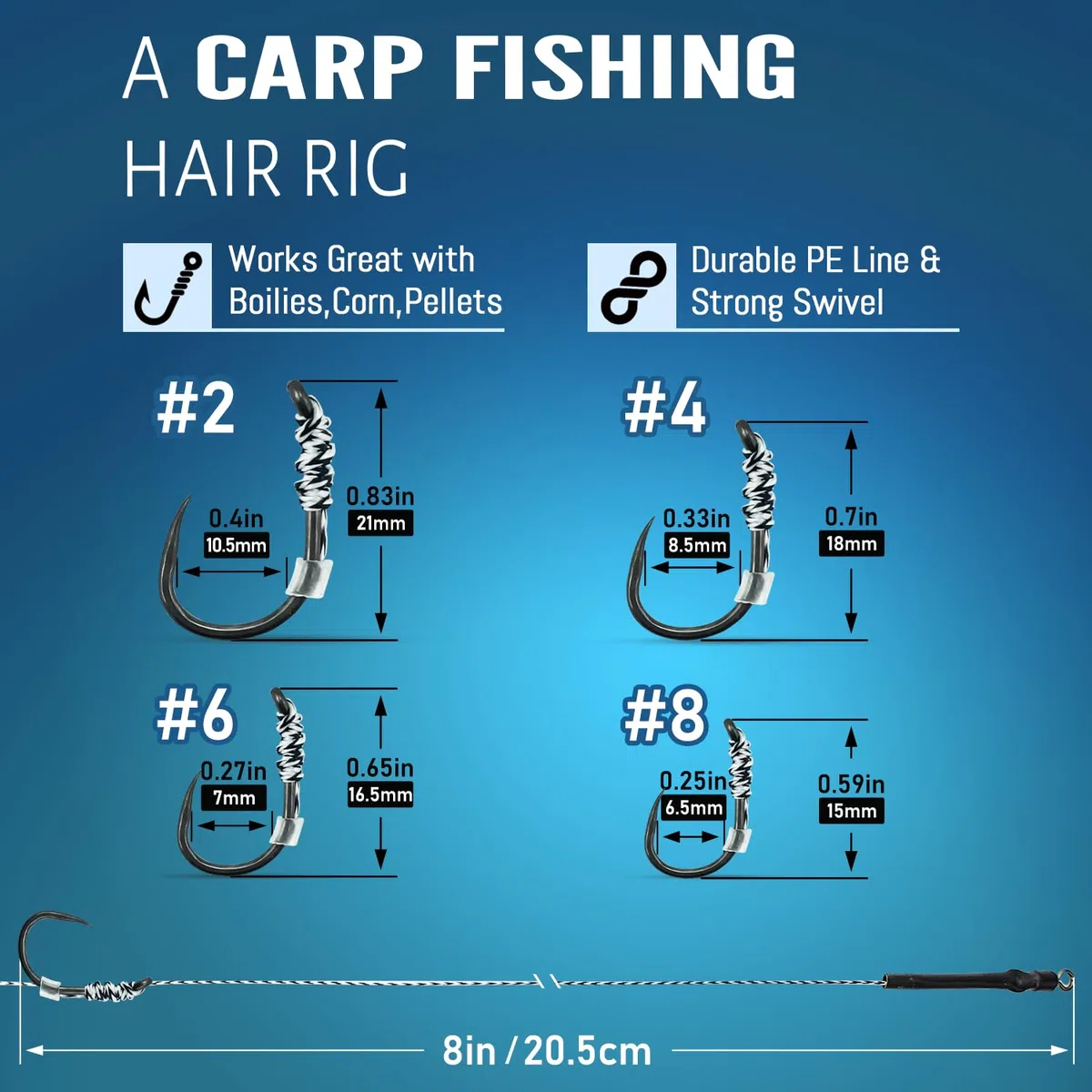 Narcissus Carp Fishing Hair Rigs – 24Pcs Carp Fishing Equipment, 24cm Braided Line Bait Rigs with Hooks and Boilie Stops