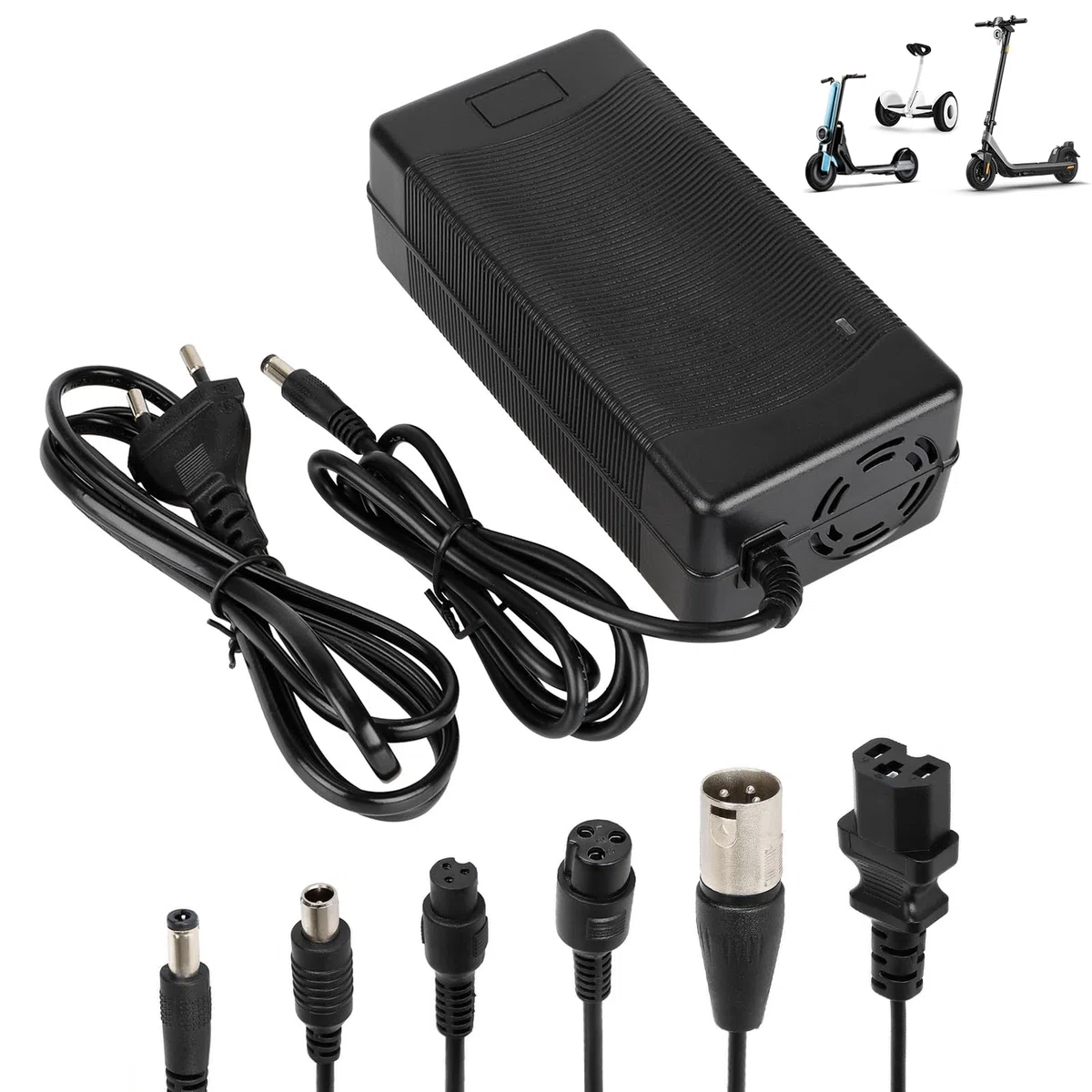 Chargeur Trotinette Electrique，54,6V 2A Chargeur Hoverboard, Chargeur Universel pour Batterie Lithium 48V avec 6 Connecteurs，Charge Rapide pour Hoverboard，E-Bike，Scooter électrique