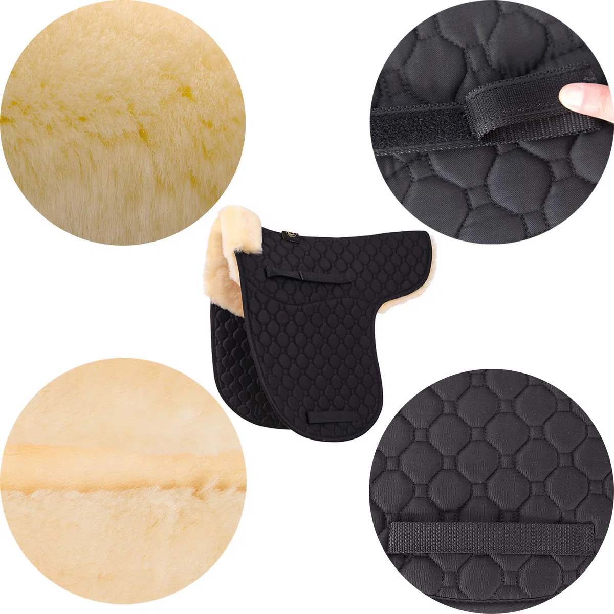 Selle de selle en peau d'agneau véritable et coussin polyvalent avec fourrure d'agneau véritable et coton matelassé