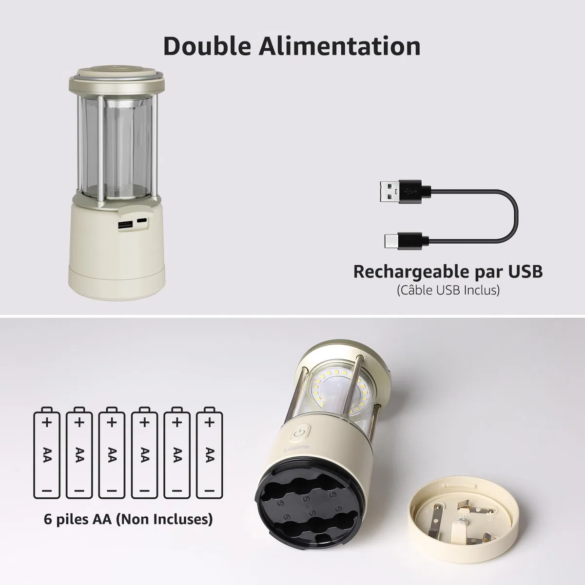 Lepro Lanterne Camping LED Rechargeable, 2000Lm Lampe Camping Puissante, Dimmable 5 Modes, Etanche Portable Suspendue, pour Camping, Bricolage, Secours, Garage, Cave, Urgence