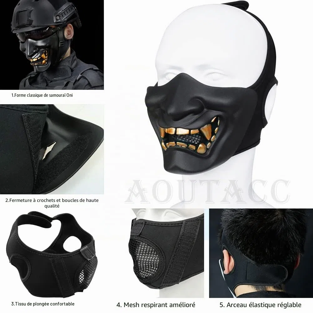 Demi-Masque de Protection pour Airsoft, Monstre Kabuki, samouraï, Hannya Oni pour Bal masqué, fête, Halloween, Jeux de Guerre