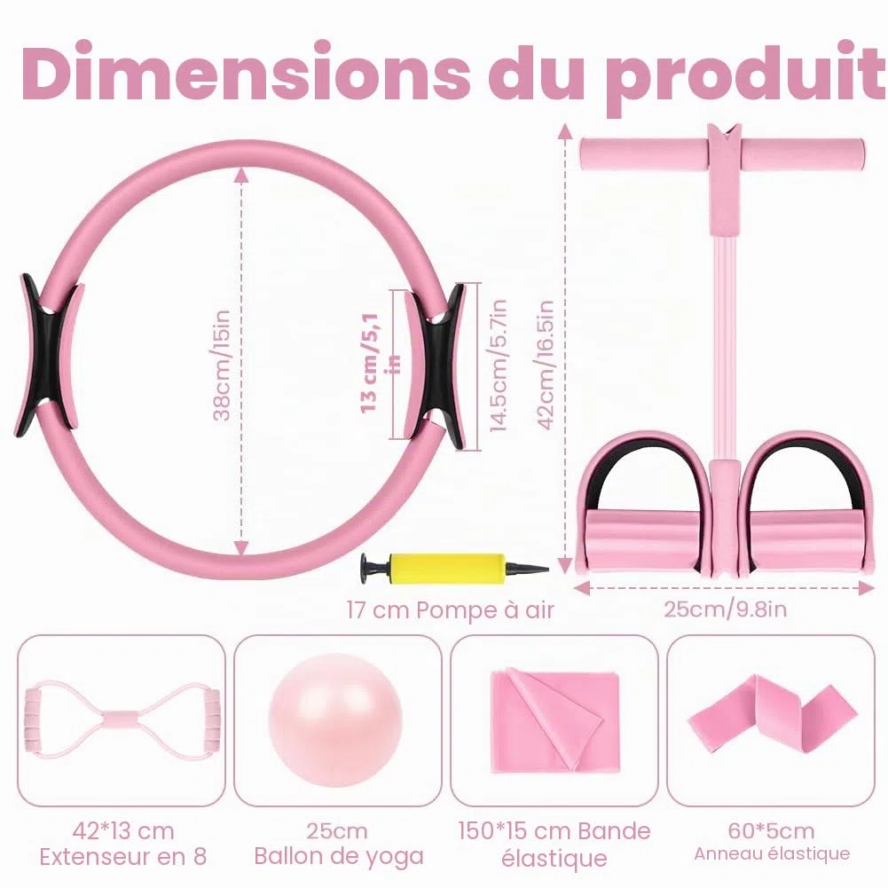 Ensemble Pilates, 15''/38cm Anneau Cercle de Pilates avec Deux poignées rembourrées, 4 pièces/6 pièces Pilates Ring Set Exercice Equipment pour Yoga, entraînement de Base, Force, flexibilité