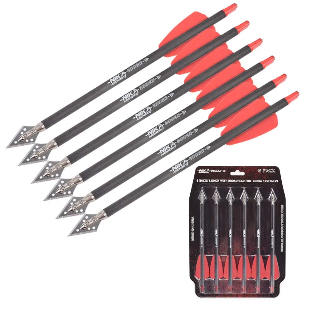 Flèches d'arbalète pour arbalètes Pistolet Flèches Carbone Carreaux d'arbalète 7.5" à tête Large pour arbalètes à 120 Grains Pointes de flèches pour tir à l'arc Chasse 6 / PCS