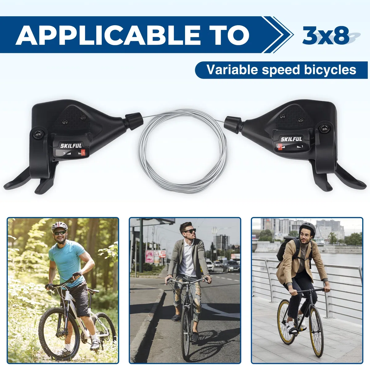 ZUKKA 1 paire de leviers de vitesse de vélo 3 x 8 24 vitesses pour VTT, vélo de route, VTT, BMX, noir