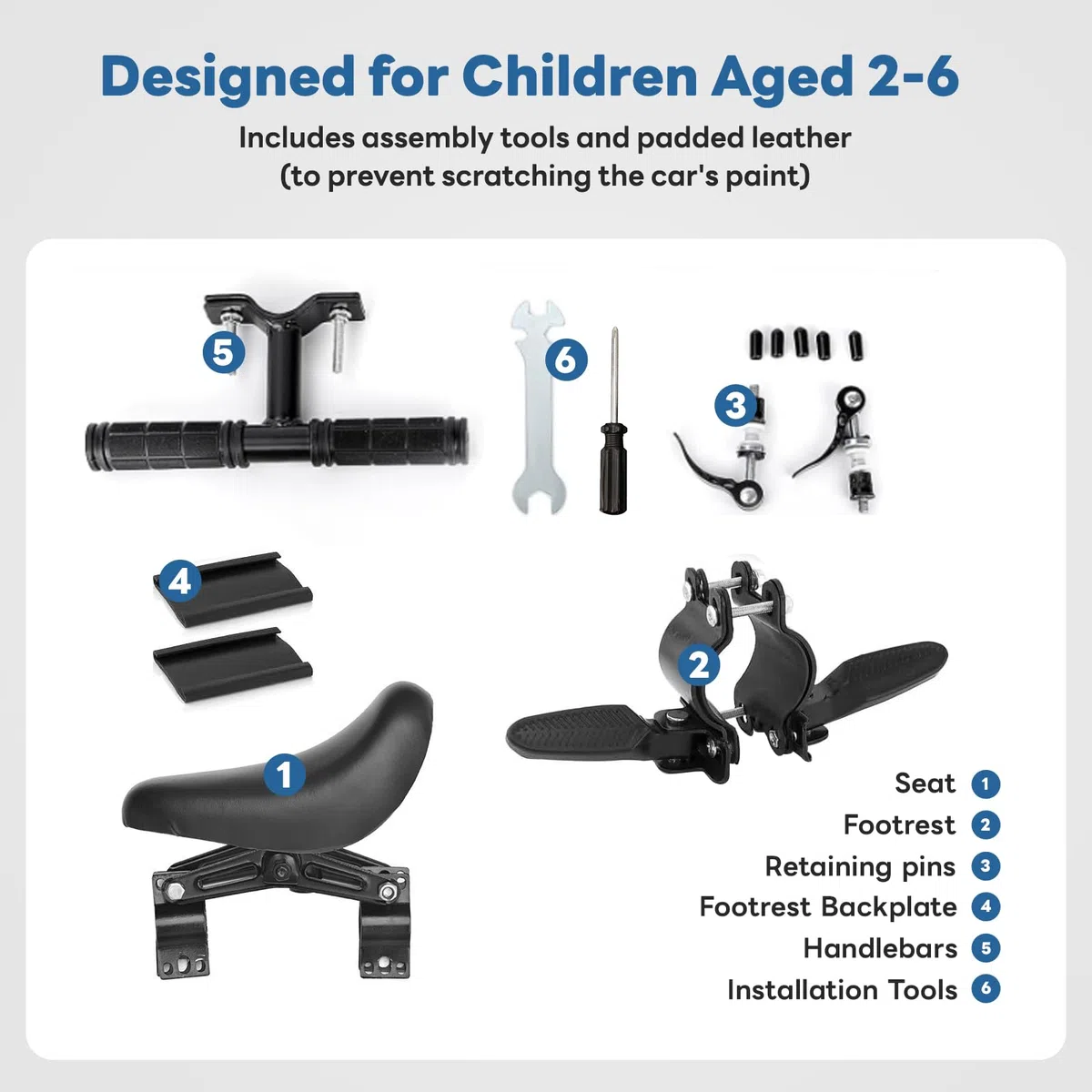 Siege Velo Enfant Avant, Siège Vélo Enfant avec Accoudoirs et Repose-Pieds, Siège Bébé Avant pour VTT, Vélos de Ville et Vélos Pliants