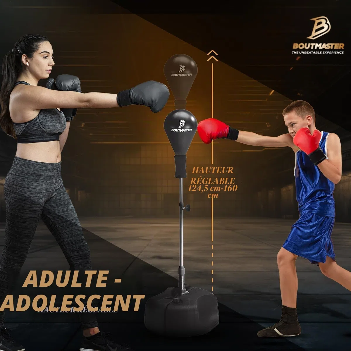 Sac de frappe avec support, pour enfants et adultes, réglable en hauteur – Sac de frappe autonome – Idéal pour l'entraînement MMA, soulagement du stress et fitness