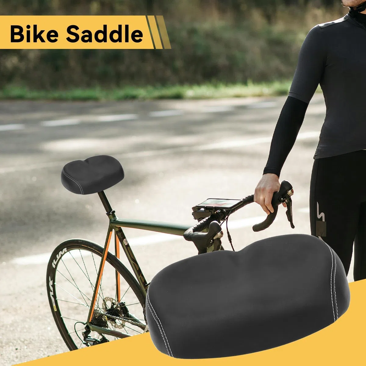 Siège de Vélo Confortable Surdimensionné, Selle de Vélo en Cuir PU Élargir Respirante Coussin Mousse de Remplacement Large Universel pour Homme et Femme (Noir)