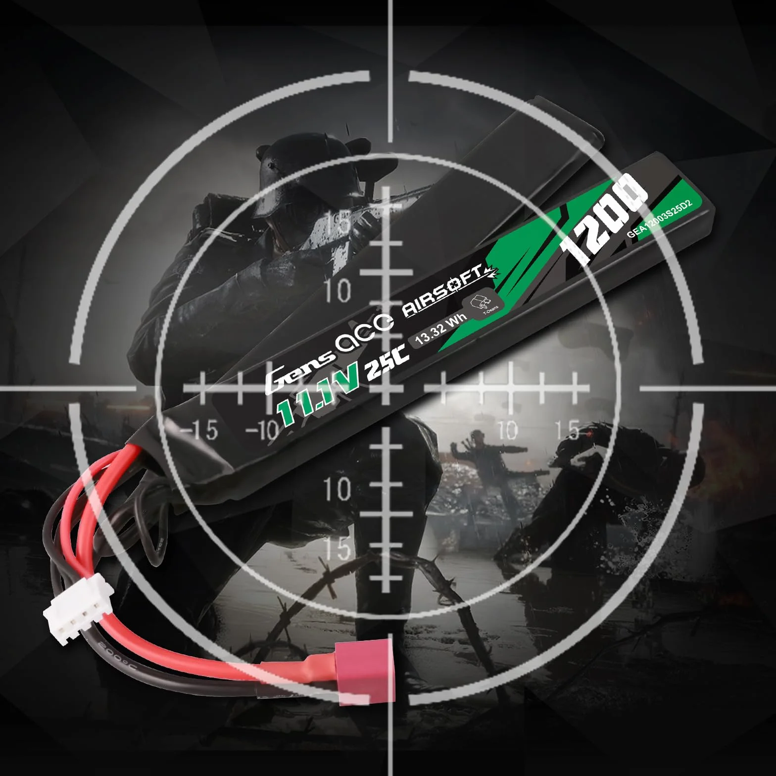 Gens ace 3s Batterie Lipo 11,1V 1200mAh 25C 3S1P 2X Nunchuck avec Connecteur T Deans, pour Répliques Airsoft AEG