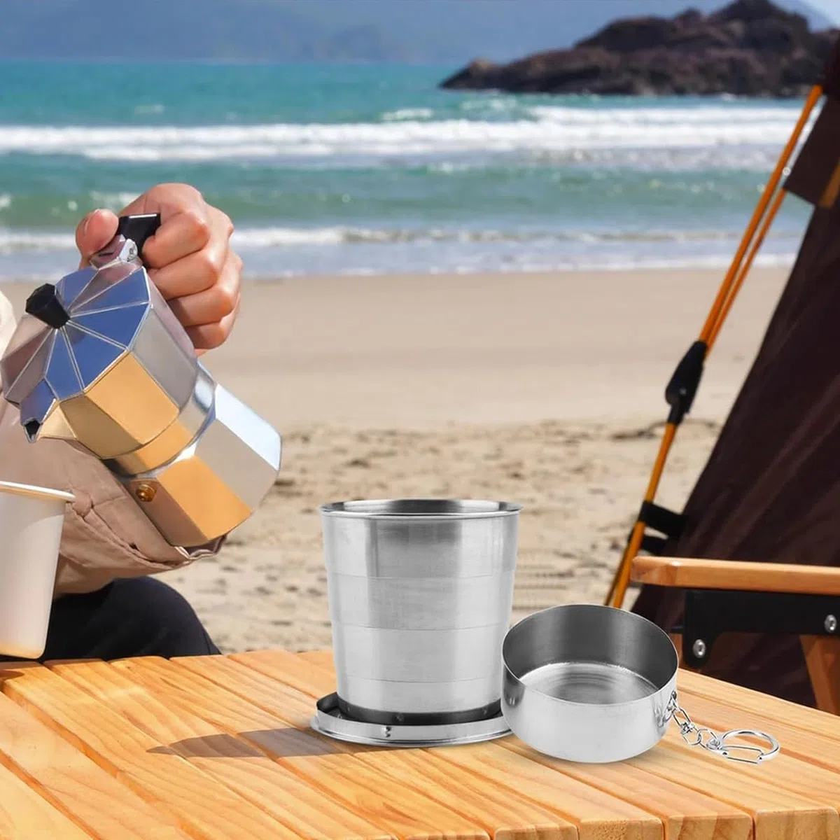 2 Pièces Tasse Pliable en Acier Inoxydable, Portable pour Camping et Voyage, Verre Pliable, Couverts de Camping, pour Pique-Nique
