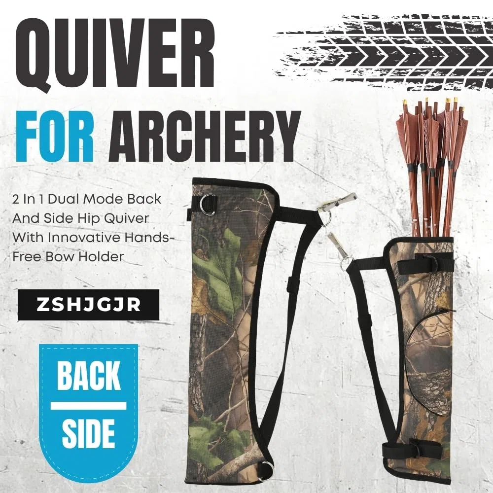 Carquois de tir à l'arc pour flèches - Carquois pour le dos et le côté - Avec support pour archet - Capacité : 24 flèches - Accessoires de tir à l'arc