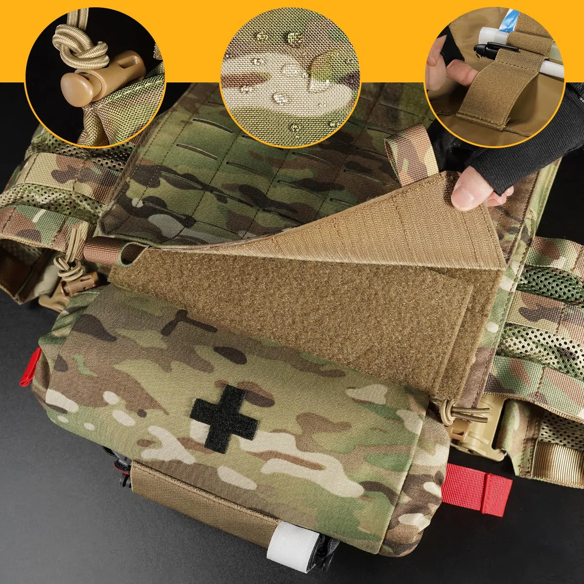 PETAC GEAR Pochette Tactique de Premiers Secours, Pochette Enroulable pour Sous-Bbdominaux EMT IFAK avec Crochet et Boucle pour Gilet JPC CPC AVS (MC)