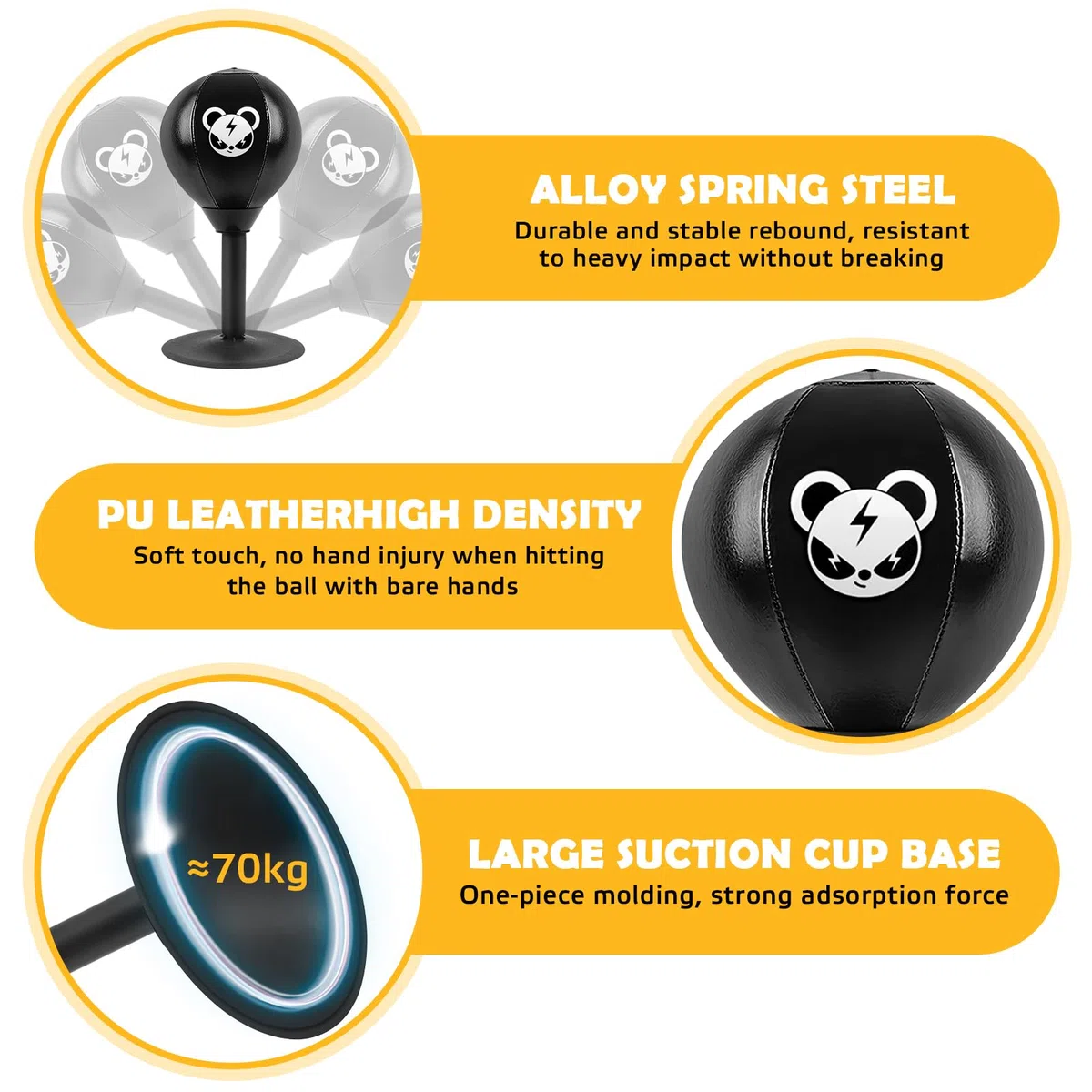 Table de punching ball - Mini sac de frappe - Avec ventouses puissantes - Soulage le stress - Pour soulager le stress