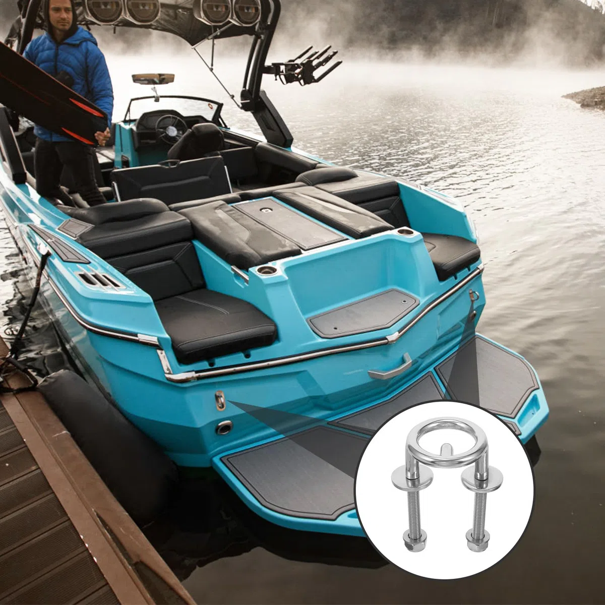 Happyyami de Remorquage en Acier Inoxydable Argenté pour Ski Nautique Solide et Résistant la Corrosion, Support pour Bateau Lors Pratique Ski Nautique