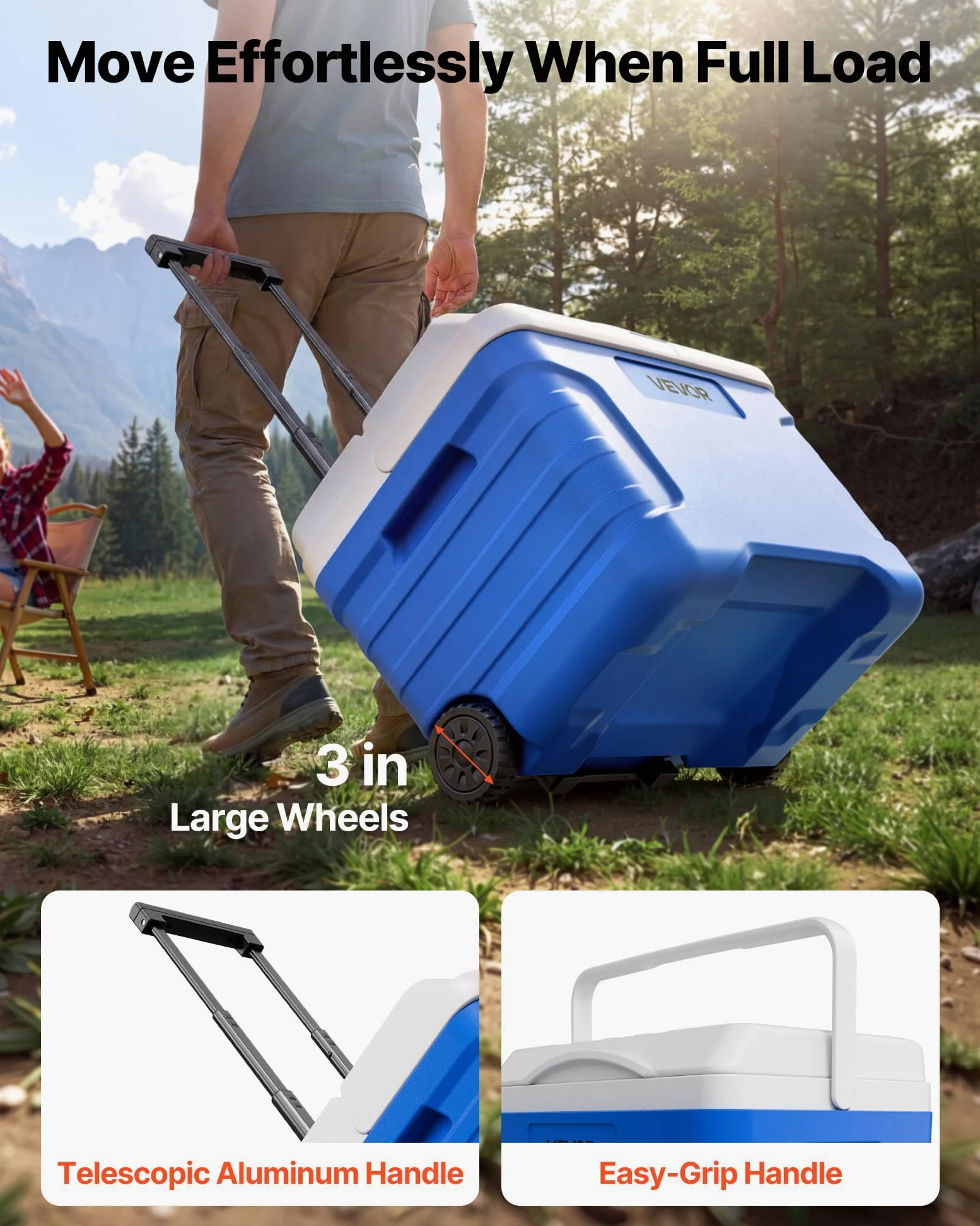 VEVOR Glacière Rigide 20 L, Glacière Passive Portable à roulettes, pour Aliments Boissons Camping Pêche Pique-Nique Barbecue Jardin, Boîte Isotherme Rigide Légère, Rétention du Froid jusqu'à 48 H