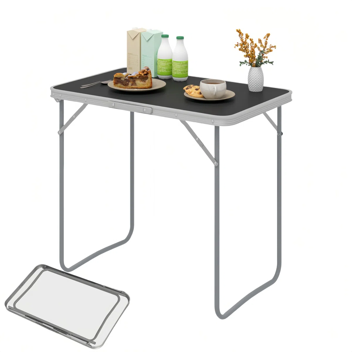 eSituro Table Pliante Camping, Table de Pique Nique avec Poignée, 80x50x70 cm, en Métal et MDF, Noir