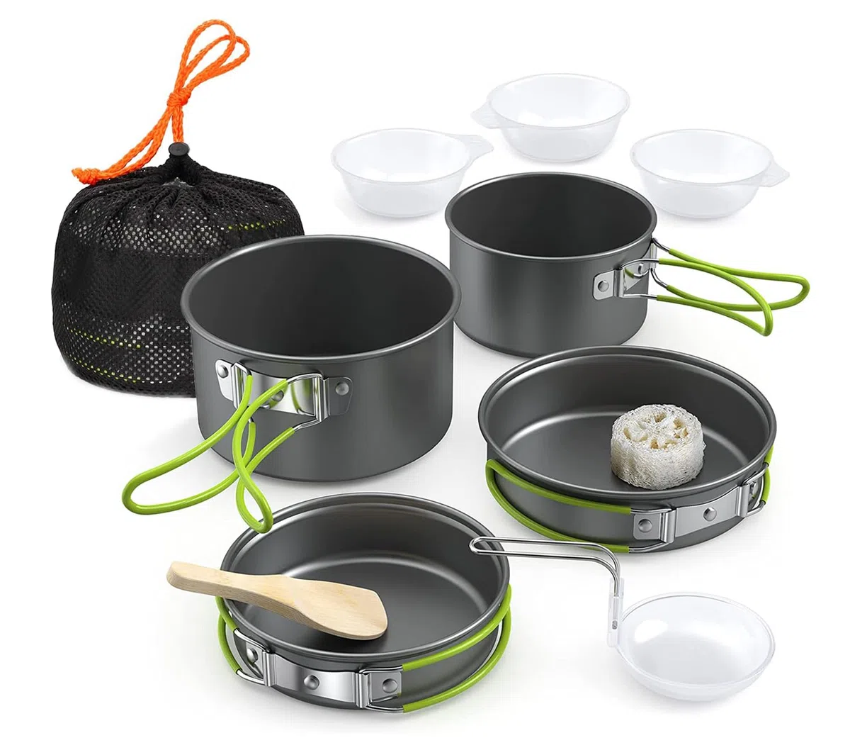 Lixada Camping Batterie de Cuisine Mess Ensemble Plein air Portable Pliant Bois Hot Pot Ensemble Bol cuillère Fourchette Outil coutellerie Ensemble 10/12/13 Pcs（Facultatif）