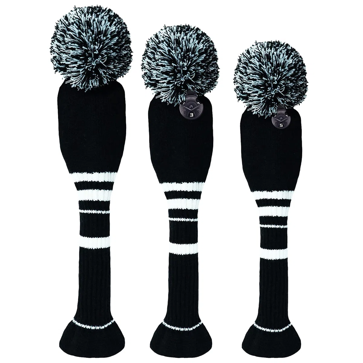Couvre Club Golf Bois Housse Pom Pom Driver Fairway Hybrid 3 Pack Set, Couvre-tête de Club Golf Vintage Long 1 3 5 pour Hommes Femmes Hommes Sport en Plein Air