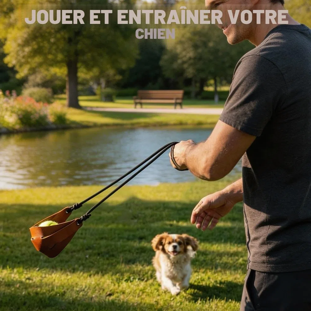 Lance-pierre Slingshot fabriqué à la main – Lance-pierre précis en cuir synthétique et paracorde pour golf, tennis et sports canins, réglable jusqu'à 150 cm