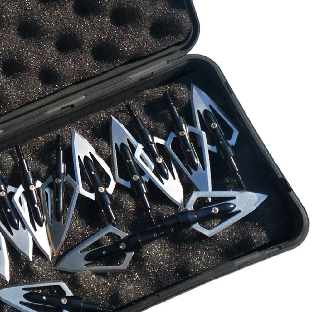 SHARROW 12pcs Pointe de Flèche 2 Lames 100Grains Têtes de Flèche à Lame avec Broadheads Box pour Flèches d'arbalète et de Carbone