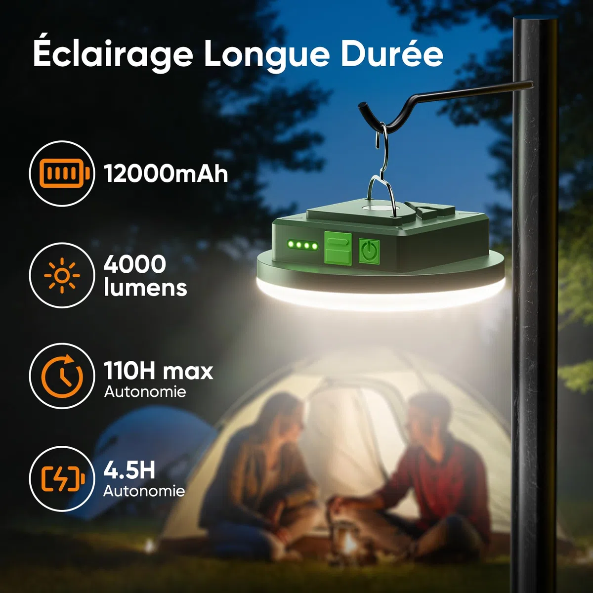 Eventek Lampe Camping 12000mAh, 4000LM Ultraclair Lampe Camping Rechargeable Exterieur avec 4 Modes & Magnetic, IPX5 Étanche Lanterne Camping pour Tentes, Pannes de Courant, Randonnée, Urgences