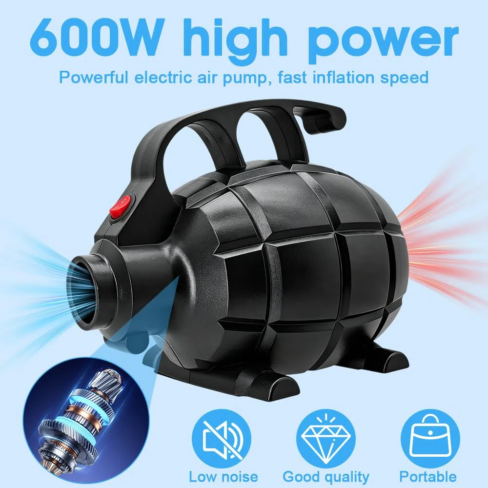 Foreverup Pompe à air électrique 600 W Airtrack - Pompe électrique avec 5 buses - Pour matelas, canapé, piscine, pataugeoire, bateau gonflable, bouées, bateaux
