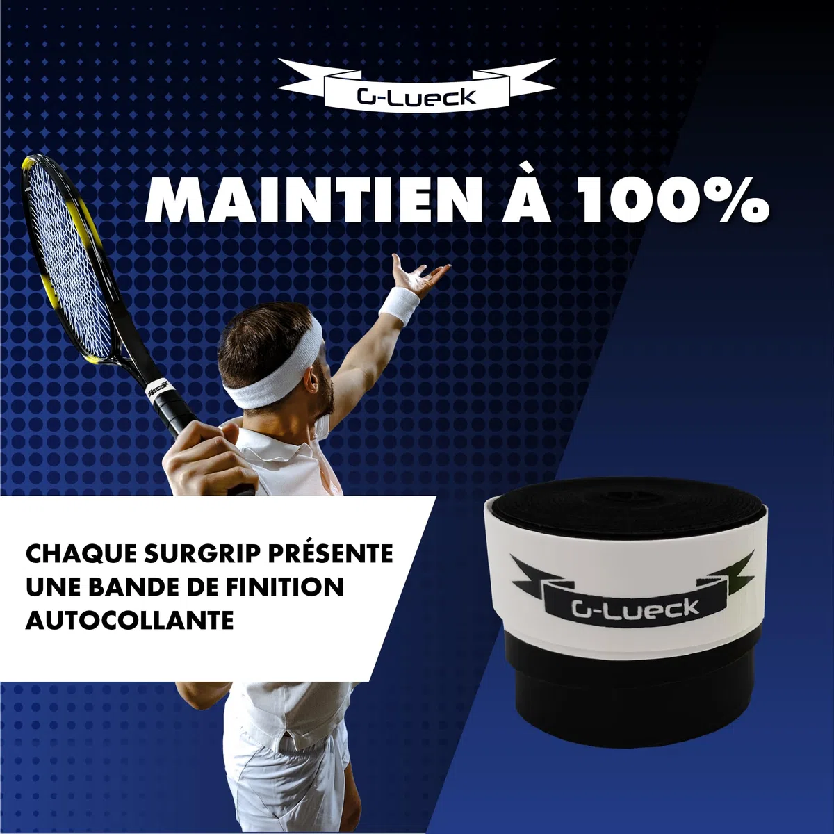 G-Lueck Lot de 27 Surgrips de Tennis Premium - Power Touch - Haute adhérence, Longue durée de Vie - 0,60mm d'épaisseur | Overgrips pour Raquettes de Padel, Squash, Badminton | Antidérapant