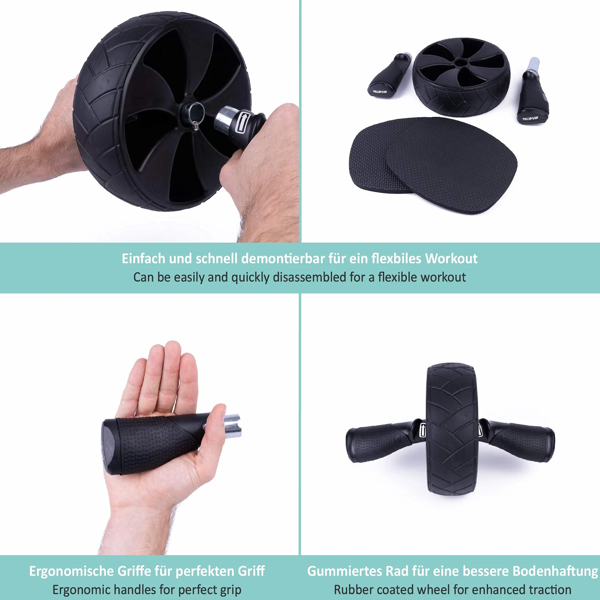 PULLUP & DIP Roue abdominale, Ab Roller avec Poignées ergonomiques et tapis de Genoux Matelassés, excellente Prise en Main, Exercice Abdominaux pour les Hommes et les Femmes
