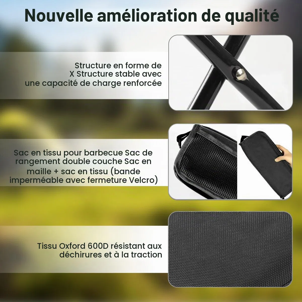 Tabouret Pliable Sac à Dos, Grand Noir - Siège Pliable Portable avec Sangle, 120kg Charge Max pour Camping, Randonnée, Pêche, Jardin, Voyage