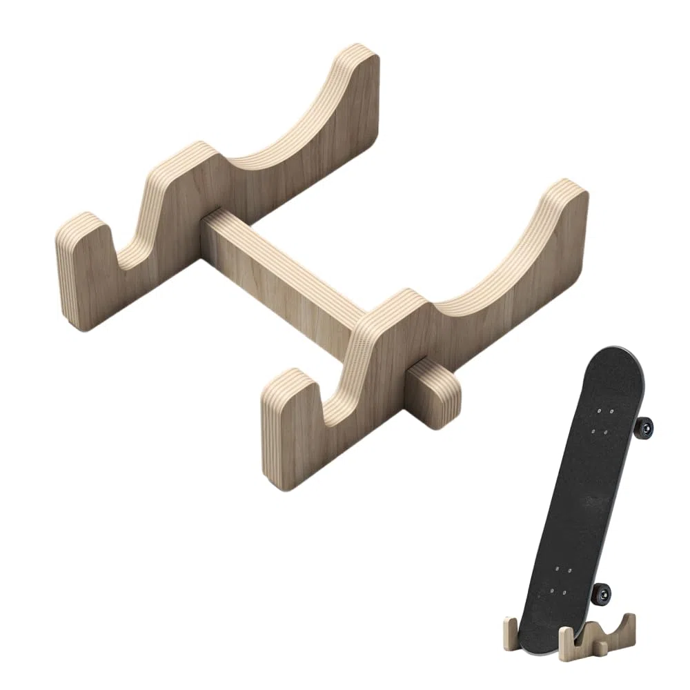 Support de Rangement pour Skateboards, Affichage en Bois Antidérapant à Double Fente pour Snowboards, Stockage de Rangement pour Skateboards, Idéal pour le Ski, le Surf et Autres Sports de la Maison