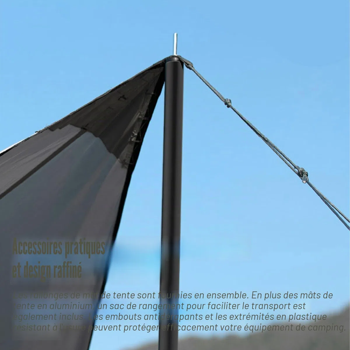 BORDEAG Lot de 2 barres de tente télescopiques - 2 m - Réglables - 19 mm - Noir - Pour tente, auvent, voile d'ombrage (43-200 cm)