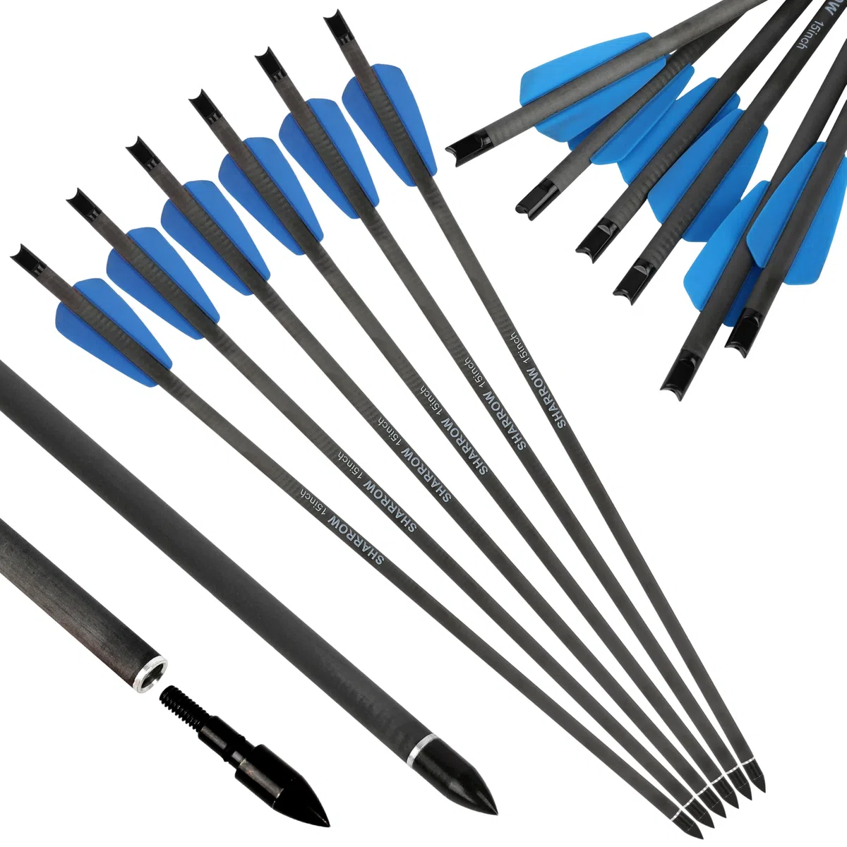 12pc Pur Carbone Arbalète Bolt Pistolet Arbalète Flèche, 7.5"& 15" Pur Carbone Flèche, 2 Flèche Ailes Chasse Arbalète Flèche